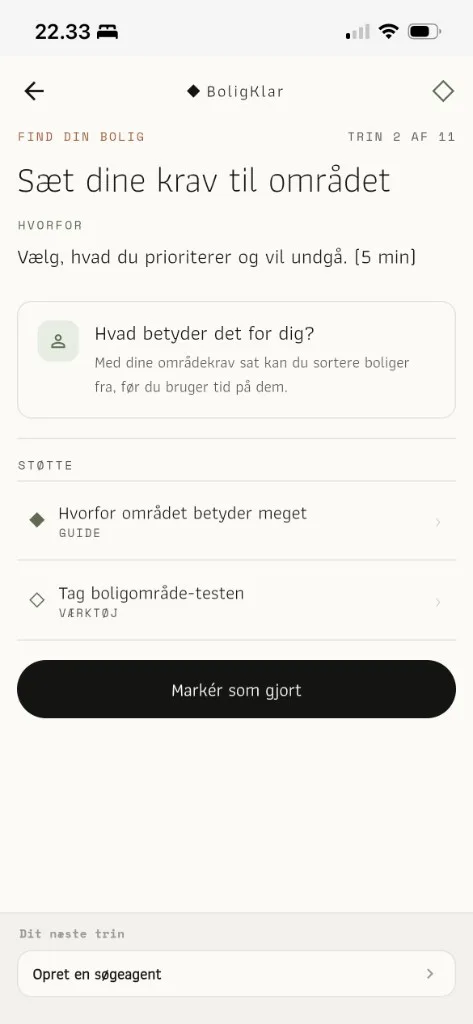 BoligKlar-appen – trin i planen med næste handling og støtte